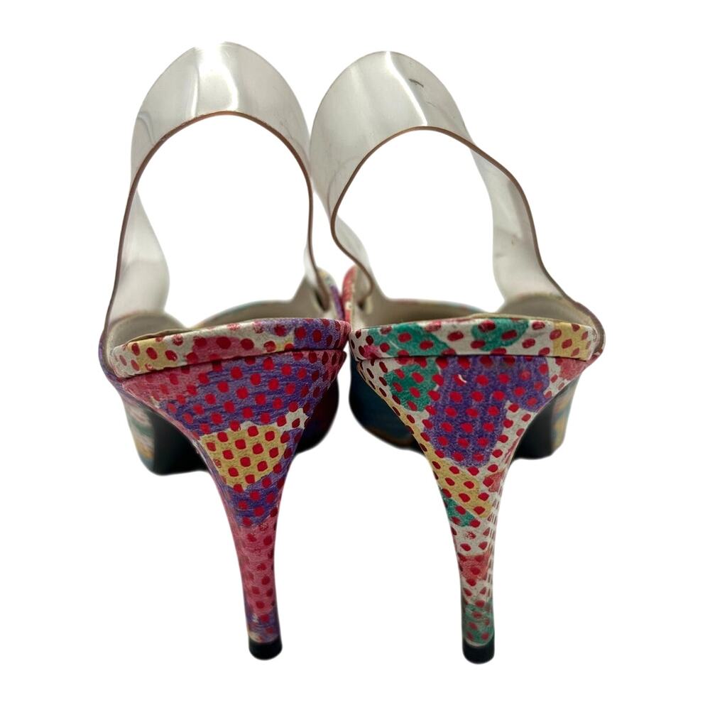 Stuart Weitzman Vintage 80s Pop Art Slingback Pumps 6.5 Colorful Retro Designer - Picture 10 of 15